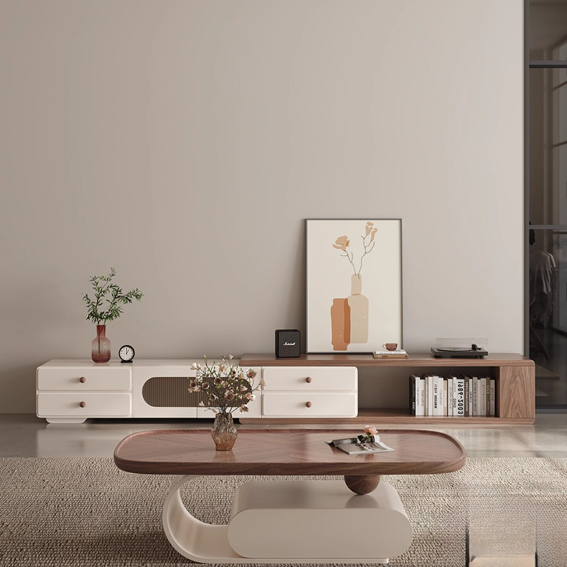 Interior Design White And Wood - ตู้วางทีวีในห้องนั่งเล่นสีขาว สไตล์นอร์ดิก ตู้วางทีวีดีไซน์เนอร์ เฟอร์นิเจอร์ทีวีสำหรับบ้าน เฟอร์นิเจอร์ห้องนั่งเล่นทันสมัย