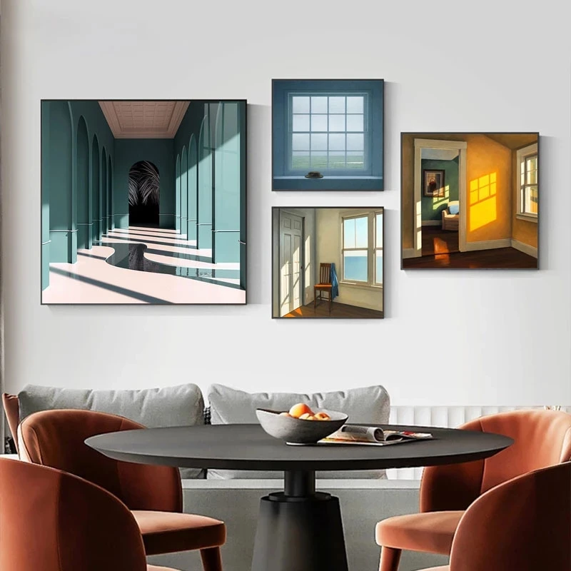 Interior Design Apartment - Nordic หน้าต่างภายนอกภูมิทัศน์ภาพวาดผ้าใบพิมพ์ทิวทัศน์ภายใน Wall Art โปสเตอร์ภาพสําหรับตกแต่งบ้าน