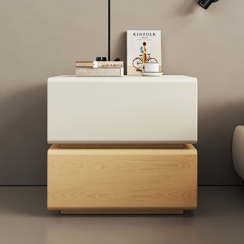 Interior Design White And Wood - โต๊ะข้างเตียงสีขาว หรูหรา ทำจากไม้ ตกแต่งภายในสไตล์โมเดิร์น โต๊ะข้างเตียงแบบมีช่องเก็บของ สไตล์นอร์ดิก
