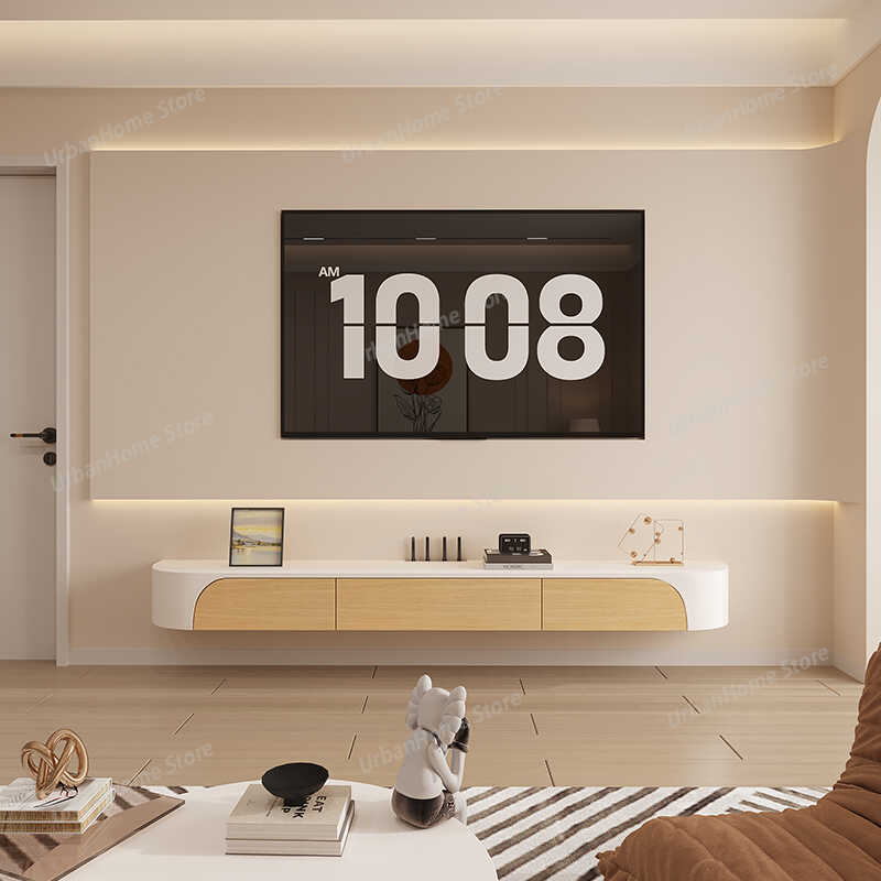 Interior Design White And Wood - ตู้วางทีวีสีขาวสำหรับห้องนอน ดีไซน์เคลื่อนย้ายได้ ตู้วางทีวีสุดหรู พร้อมอุปกรณ์เสริม เฟอร์นิเจอร์ที่สะดวกสบาย