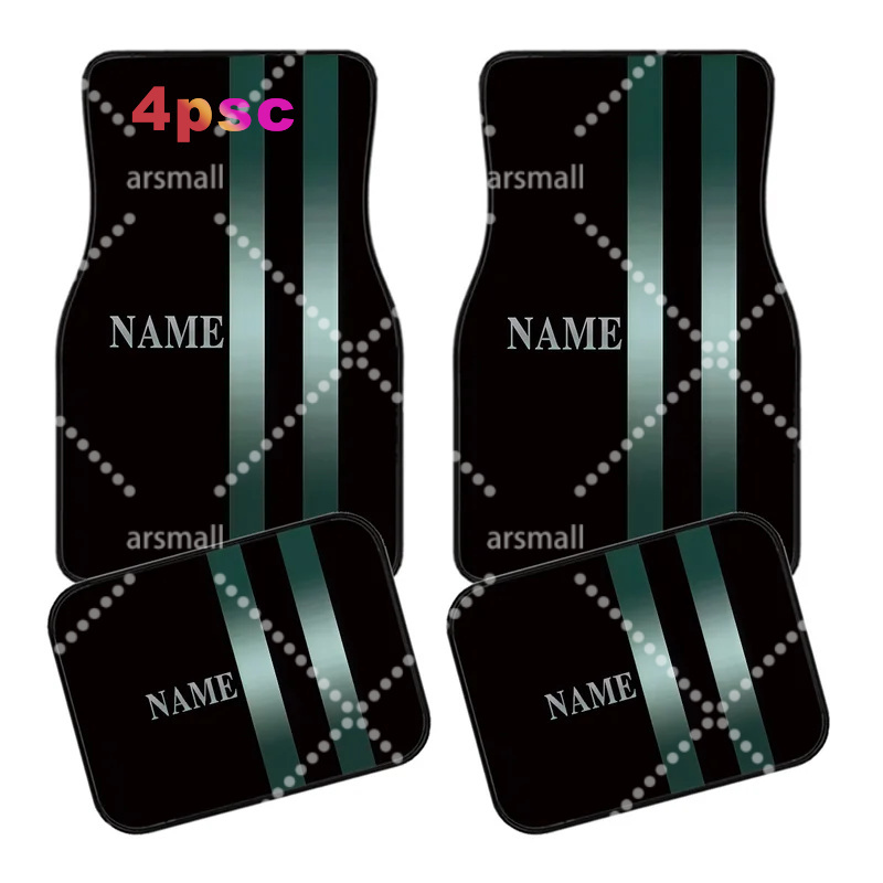 Interior Design Name - พรมปูพื้นรถยนต์แบบปรับแต่งได้ 4 ชิ้น - ดีไซน์ลายเส้นสีขาวและเขียวแบบไล่เฉด -